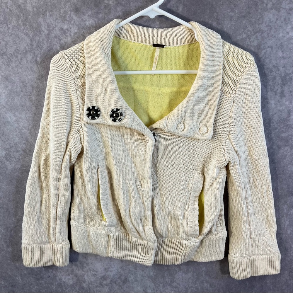Free People Cardigan Womens XS / TP Sweater Beige Button Up Collared Cuffs Boho